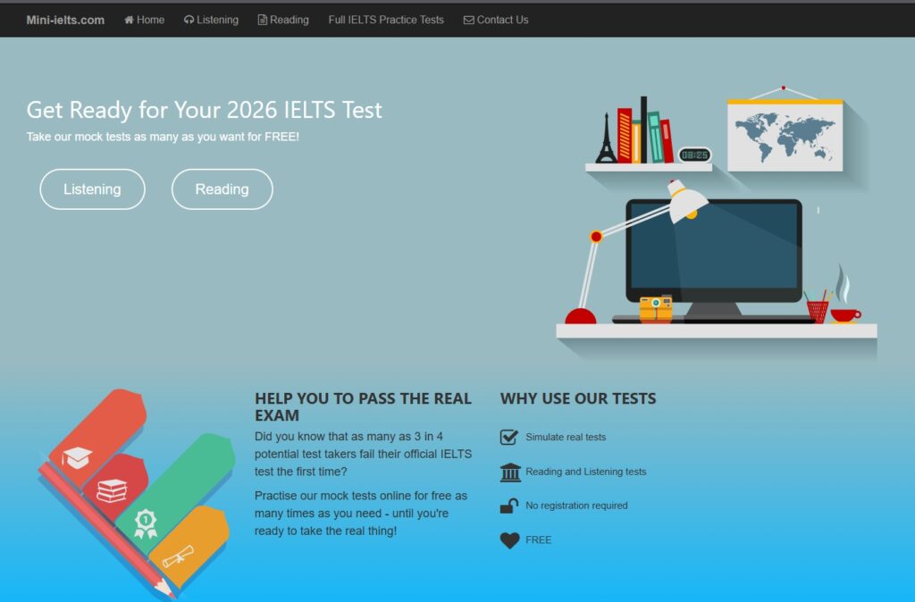 thi thử ielts online: Giao diện Mini Tests