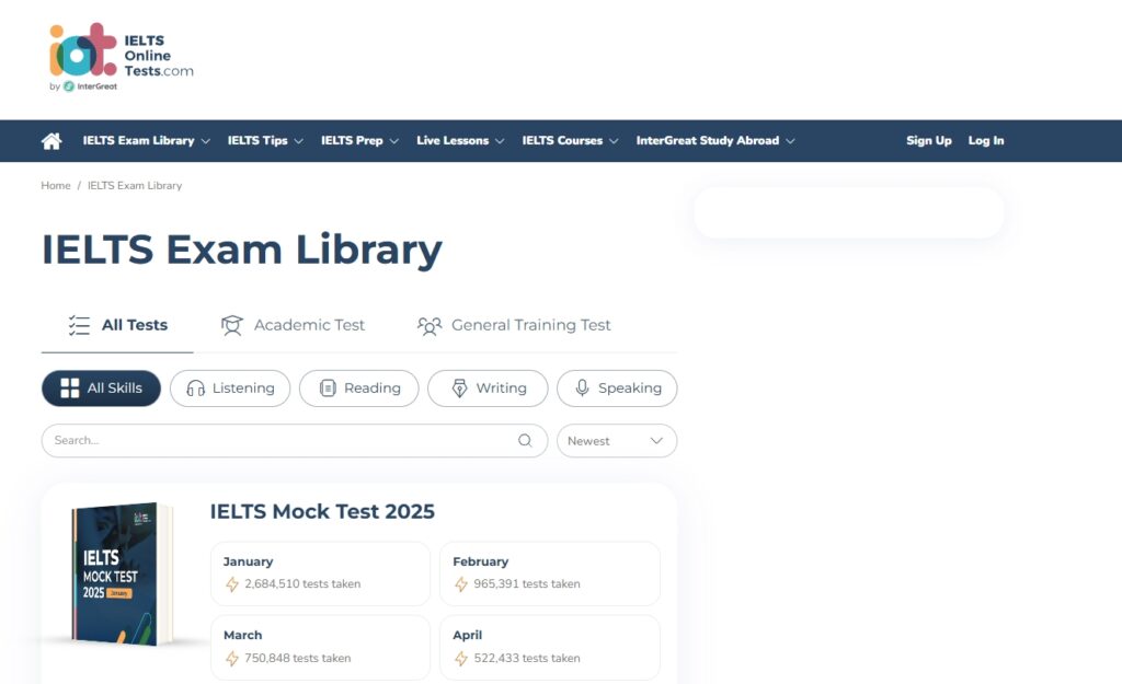 Thi thử ielts online: giao diện test IELTS Online
